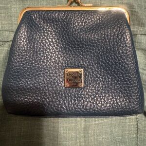 Dooney & Bourke Navy Pebbled Leather Kiss-Lock Wallet Clutch with Gold Hardware